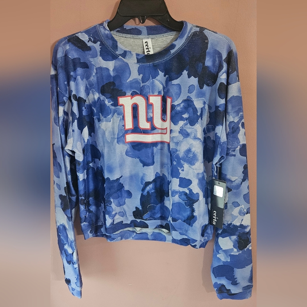 NY Giants NFL Women's Blue Floral Long Sleeve Top With Lining Size Medium BNWT